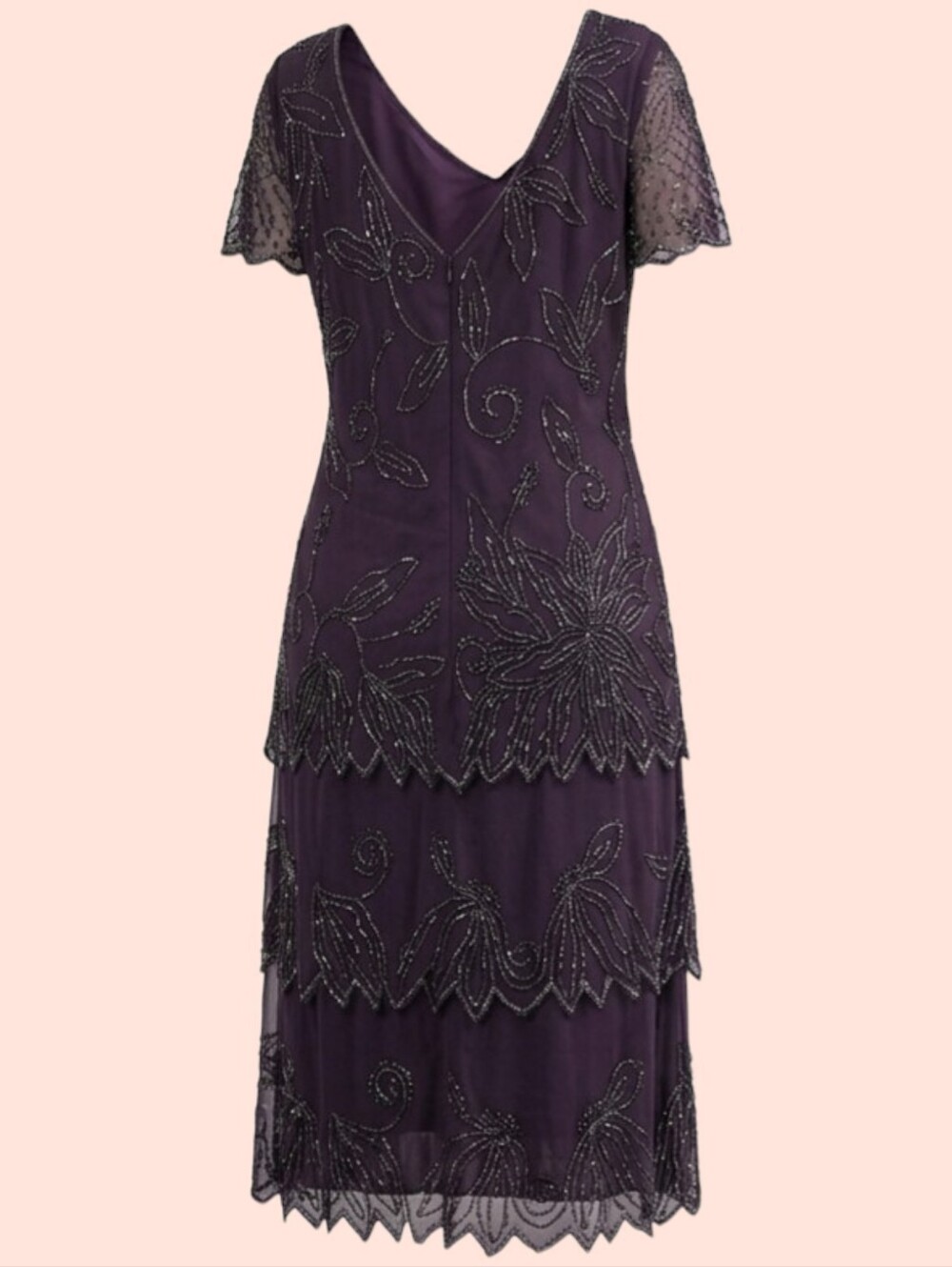 J KARA Purple Beaded Tiered Formal Midi Dress - Size 14W - Picture 3 of 14